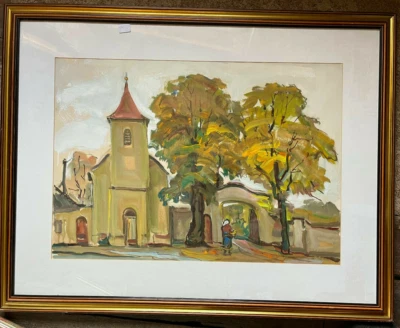 Marco de pintura iglesia otoño Kirchgang Sakralbau antiguo 1950 portal de pueblo Foto 1 de 4