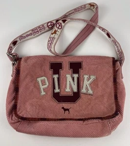 Victoria’s Secret PINK Messenger Bag Pink Corduroy Peace Sign Heart Crossbody - Picture 1 of 10