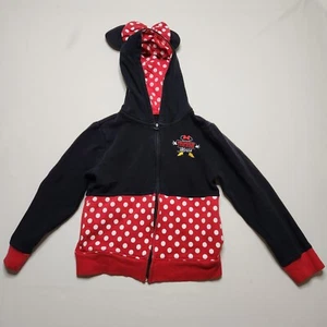 Disney Parks Minnie Mouse Full Zip Hoody Girls Medium Black With Polka Dots D4 - Picture 1 of 17