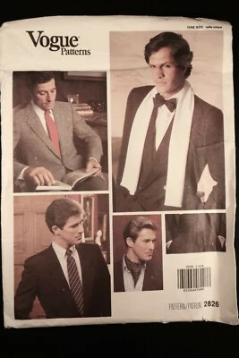 Vogue 2826 Mens Tie, Bow Tie, Ascot, Scarf, Cummerbund 1987 Pattern 1 size Uncut - Image 1 of 2