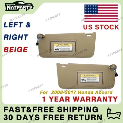 Pair Beige  Sun Visor W/ Light Fits for 08-17Honda Accord 83230TA0A91ZB - Image 1 of 4