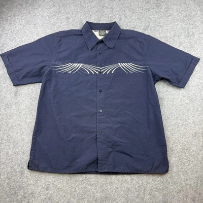 复古 90 年代 Oakley 软件纽扣短袖衬衫男式 L 蓝色轻便 — 第 1/4 张图片