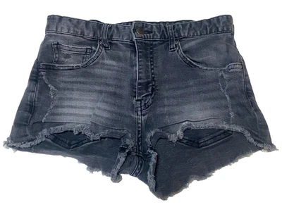 Pantalones Cortos de Denim H&M Divididos Tiro Alto Negros - Para Mujer Talla 6 - Corte Corto Dobladillo Crudo Foto 1 de 4