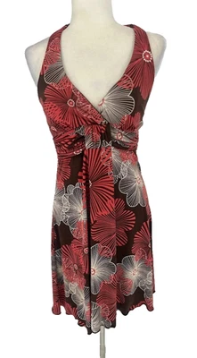 Vestido Halter Floral Sin Hablas Y2K De Colección Talla Pequeña Acolchado Cintura Imperio Marrón Rojo Foto 1 de 4