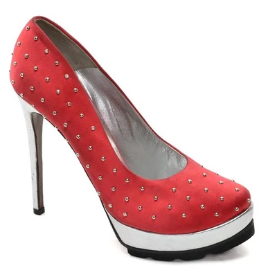 Womens Walter Steiger Studded Stiletto Pumps 40 / 9.5 Red Satin High Heels Shoes - Image 1 of 4