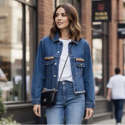 Sunset + spring rainbow pride jeans jacket size s new Nov Sale - Image 1 of 4