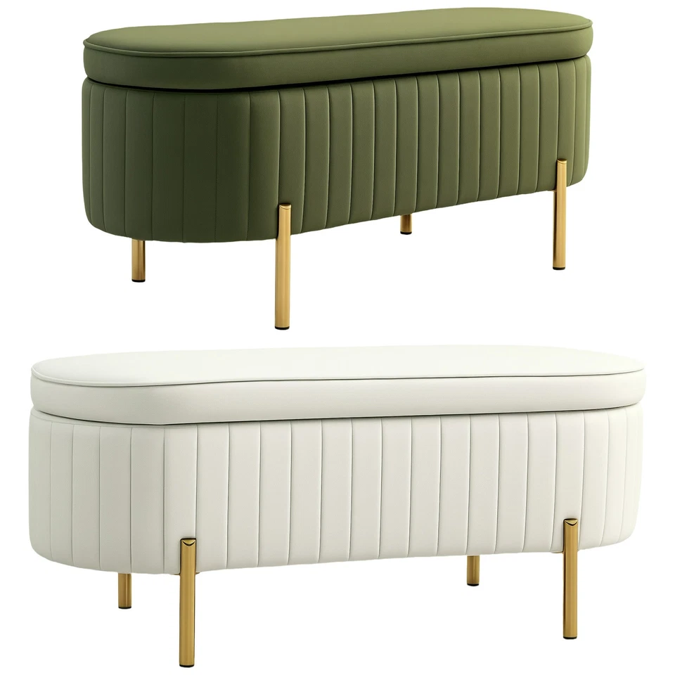 Sitzbank mit Stauraum Polsterbank mit Samtoptik, Metallbeine - Bild 1 von 3