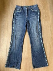 Vintage RALPH LAUREN Size 8P Denim Jeans Beaded Trim Hippie Cow Girl Aztec Boho - Picture 1 of 9