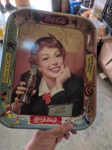 RARE ORIGINAL VINTAGE 1950'S RED HAIR GIRL COCA COLA COKE METAL SERVING TRAY A - Picture 1 of 10