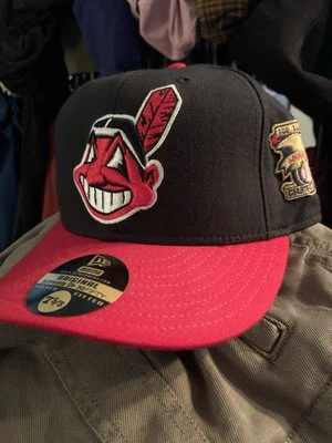 Vintage New Era Fitted 7 5/8 Cleveland Indians Chief Wahoo 100 Seasons Patch - Image 1 of 4
