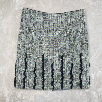 De Colección Kay Unger NY Forro de Seda Metálico Encaje Crochet Tejido Falda Despistada Academia Foto 1 de 4