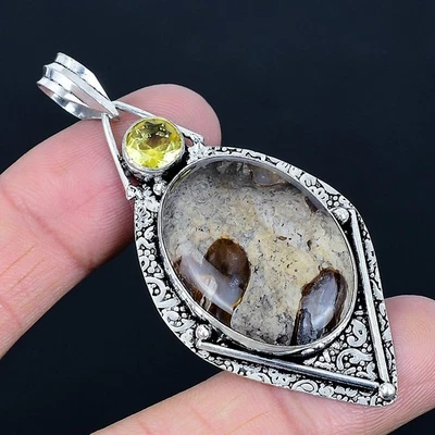 Pendente In Argento Sterling 925 Con Gemma Di Citrino Roccia 2.64" - Immagine 1 di 4