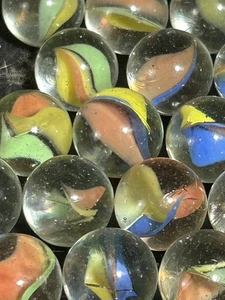 Vintage Konvolut 50 Katzenaugen Murmeln 3 Venen und Farbe blau orange gelb grün - Bild 1 von 10