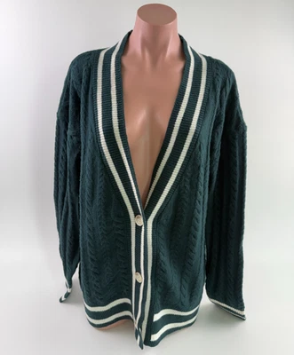Cárdigan Suéter Victoria's Secret ROSA Tejido Universitario Grande Verde Talla M Nuevo con Etiquetas Foto 1 de 4