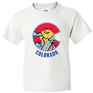 Inktastic Colorado Mountain Scene With Clouds And Moon Youth T-Shirt State Home - Picture 1 of 8