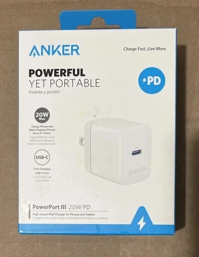 Cargador de Pared Anker PowerPort III 20W USB-C Carga Rápida Alta Velocidad - Caja Sellada Foto 1 de 1