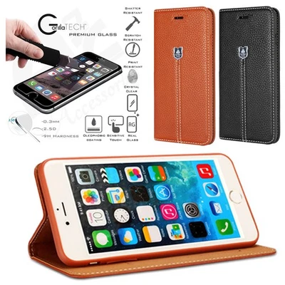 DESIGNER LEATHER WALLET CASE WITH GORILLA GLASS SCREEN GUARD FOR MOBILE PHONES - Image 1 of 4