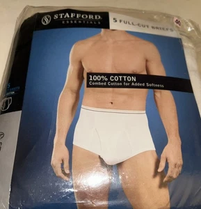 NIP VTG Stafford Essentials Full-Cut Briefs 5 Pack Mens Size 40 White - Picture 1 of 5