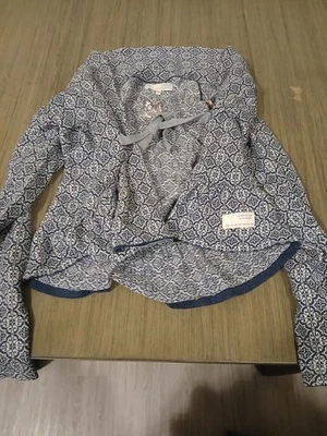 Cárdigan Odd Molly Manga Larga Azul/Blanco Patrón Con Corbata Talla 0 Foto 1 de 2