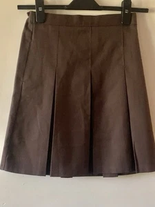 Girls Brown Box Pleat School Skirt Half Elastic Waist School Uniform Size 8-9 - Picture 1 of 3