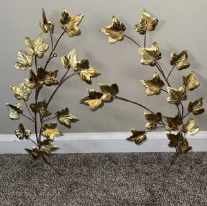 2 Vintage Brass Gold Ivy Leaves HOMCO Home Interior Wall Hanging Decor MCM - Picture 1 of 9