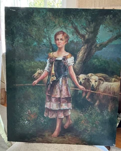 REPRODUCCIÓN ORIGINAL VINTAGE ÓLEO DE LA JOVEN PASTORA-P MICHETTI 20x24 - Imagen 1 de 11