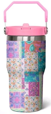 Stainless Steel ~ 20 Oz Tumbler ~ Top Handle ~ PATCHWORK Coffee Mug w/Flip Straw - Image 1 of 4