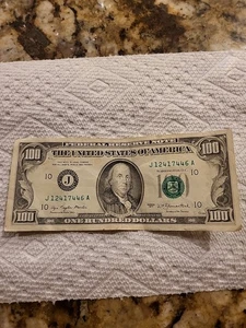 Series J 1977 $100 Dollar Bill Federal Reserve Note Circulated - Picture 1 of 6