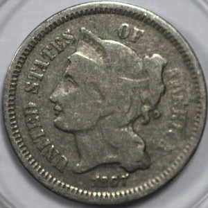 1867-P Three Cent Piece, Copper/Nickel.Over 100 years old [SN01] - Picture 1 of 2