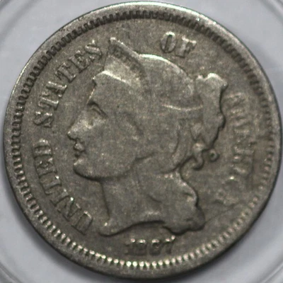 1867-P Three Cent Piece, Copper/Nickel.Over 100 years old [SN01] - Image 1 of 2