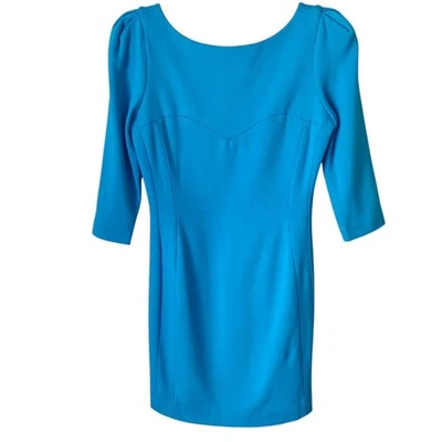 Tibi NWT Medium Turquoise Blue Sheath Mini Dress Puff Shoulders Sweetheart Neck - Image 1 of 4