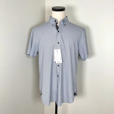 CON.STRUCT Geo SS Woven Slim Fit Button Down Shirt White Blue Men's L - Image 1 of 4