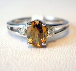 1.29 ct Oval Natural Golden Zircon & Diamonds 10K White Gold Ring Was $775 Video - Picture 1 of 12