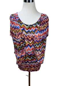 New The Podolls Ruched Striped Oversized Print Knit Top Tee T-Shirt Tunic Stretc - Picture 1 of 11