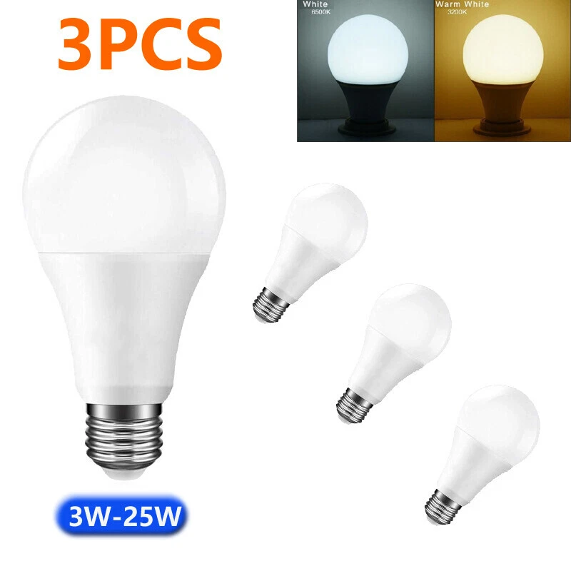 3X E27 LED Bulb Bright Screw Ball Lamp 3W 10W 25W Cool Warm White Globe Light - Image 1 of 4