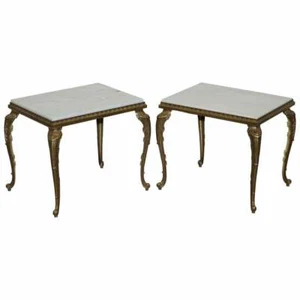 PAIR OF LOVELY CIRCA 1900 FRENCH BRASS FRAMED SIDE TABLES ITALIAN MARBLE TOPS  - Picture 1 of 12