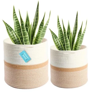 White 10 & 12 Inch Plant Pot Cover | Basket For Plants Indoor | Woven Plant Bask - Picture 1 of 9