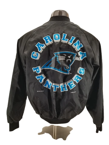 Vintage Chalk Line Team NFL Panthers Black Satin Men's  L Bomber Jacket USA Cover