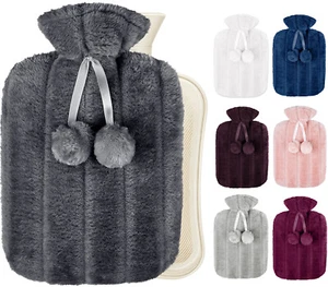 Hot Water Bottle With Cover Luxury Soft Fluffy 2L High Quality Rubber Faux Fur - Picture 1 of 44