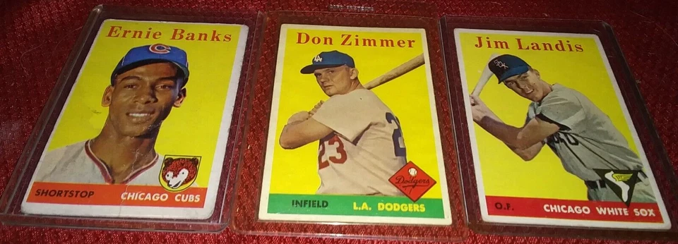 DE COLECCIÓN 1958 TOPPS MLB: ERNIE BANKS HOF JIM LANDIS DON ZIMMER VAR. SP LOTE DE 3 Foto 1 de 4