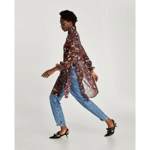 ZARA WOMAN MAROON LONG FLOWING PRINTED FLORAL SHIRT SIDE SLITS XS REF:8349/174 - Picture 1 of 3