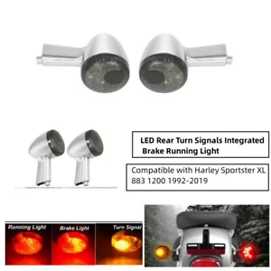2PCS Chrome Rear Turn Signals LED Lights For Harley Sportster 883 XL1200 1992-Up - Picture 1 of 10