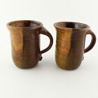 Two Small Brown  Hand Thrown Pottery Mug Studio Art Vintage Signed 3.75" tall