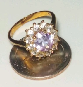 Vintage 925 Gold Tone Pink And White Rhinestone Ring Size 7.75 Cocktail Ring  - Picture 1 of 5