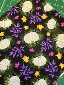 HALLOWEEN WHITE PUMPKINS LEAVES ON BLACK HALLOWISHES BY BLANK QUILTING Fabric HY - Picture 1 of 7