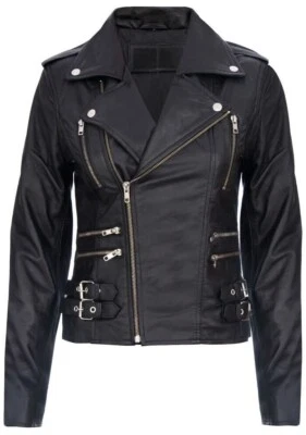 Women's Black Soft Multi Zip Coat Retro 100% Nappa Real Leather Biker Jacket - Image 1 of 4