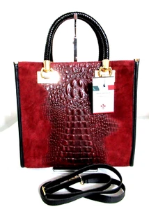 ITALIENISCHE ECHTLEDER / WILDLEDER KROOPRÄGUNG HANDTASCHE TASCHE SCHULTERTASCHE MADE IN ITALY - Bild 1 von 10