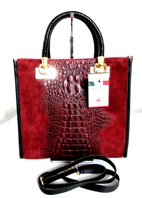 ITALIAN GENUINE LEATHER / SUEDE CROCO-EMBOSSED HANDBAG BAG SATCHEL MADE IN ITALY - Image 1 of 4