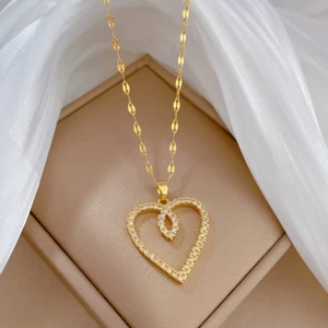 Para mujer Moda Joyería Oro Cúbico Circón Collar Corazón 450 - Imagen 1 de 6