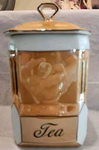 Vintage Victoria China Czechoslovakia Lusterware Tea Canister Gold Black Trim - Picture 1 of 11